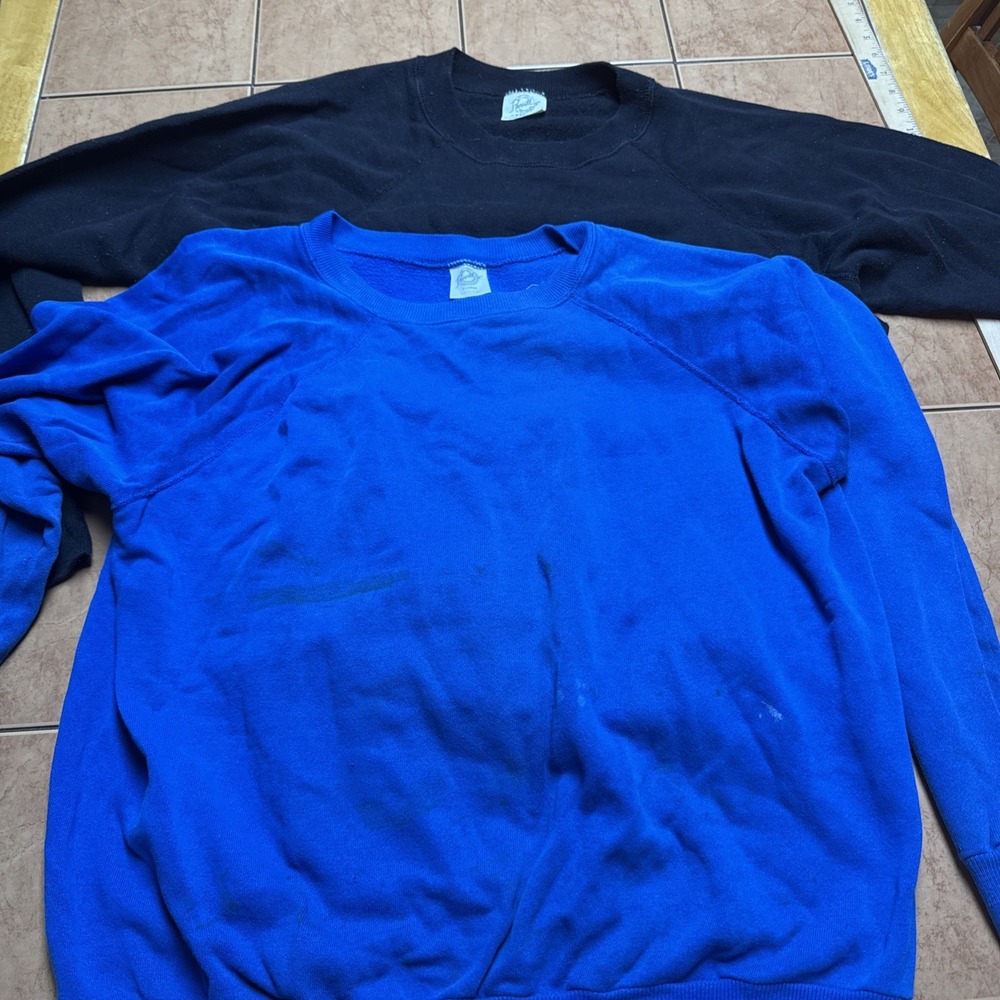 Lot Of 2‎ VTG Hanes Pannill Raglan Sweatshirt XL Black Blue 80s Distressed USA